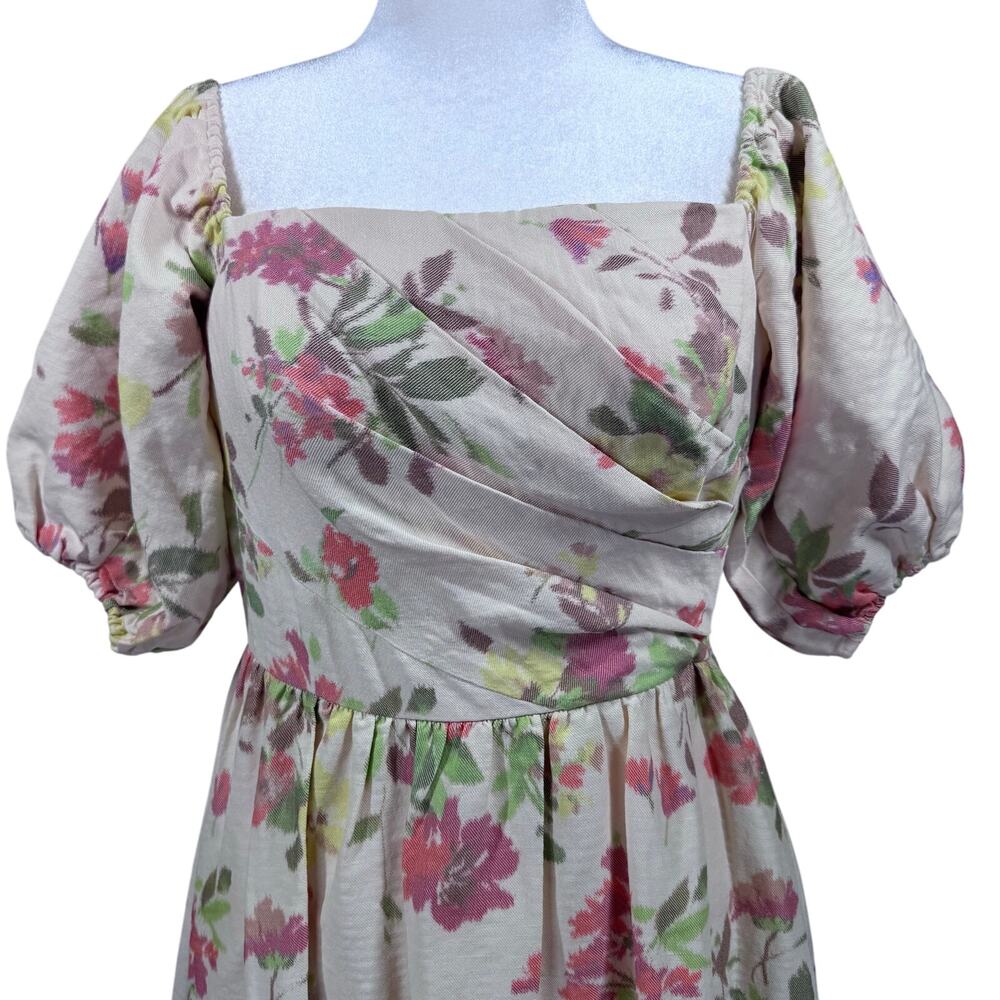 Shoshanna Off-Shoulder Floral Midi Dress -‎ Cream and Pink - Picture 4 of 16